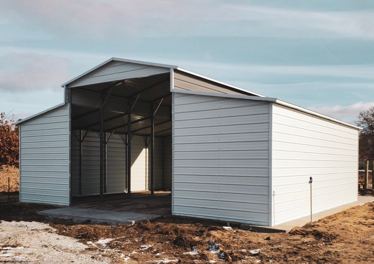 18' x 30' x 14' | Carport w/(2 Qty) 12' x 30' x 9' Lean-Tos